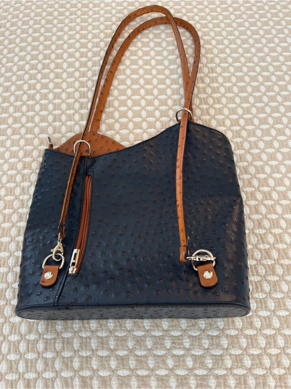 Blue  and Brown Textured leather Bag - Women's Shoulder Handbag